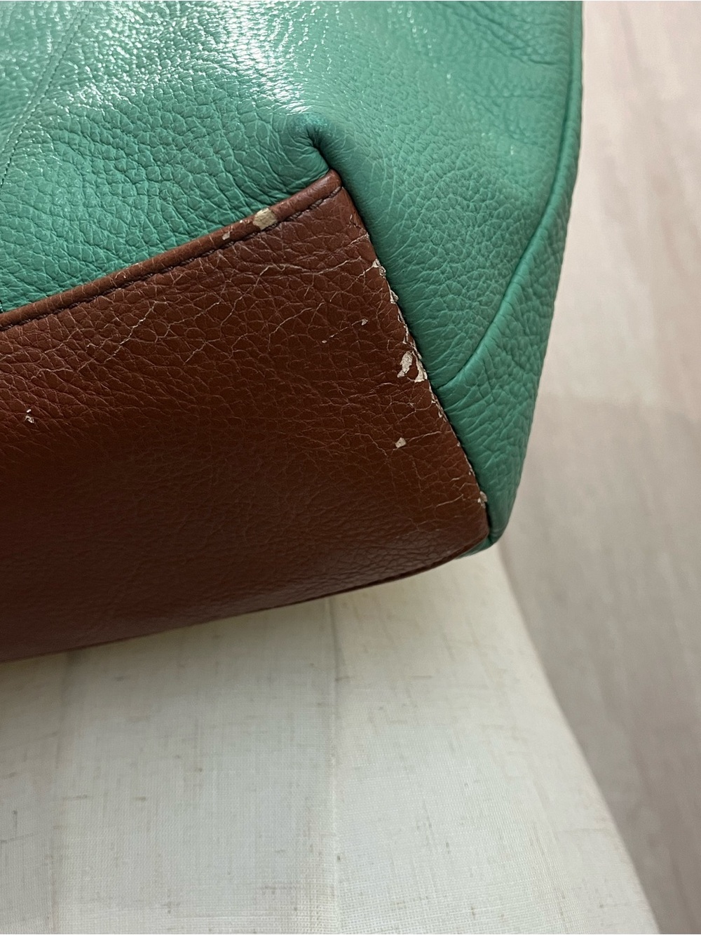 Fossil Green Pebbled Leather Tote Bag Large Zip Top Shoulder Purse - Picture 6 of 14